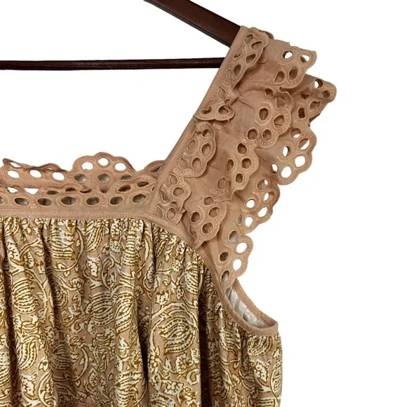 Anthro Let Me Be Eyelet Swing Top Sz XL Sleeveless Tiered Silhouette Boho Dreamy - Picture 13 of 16